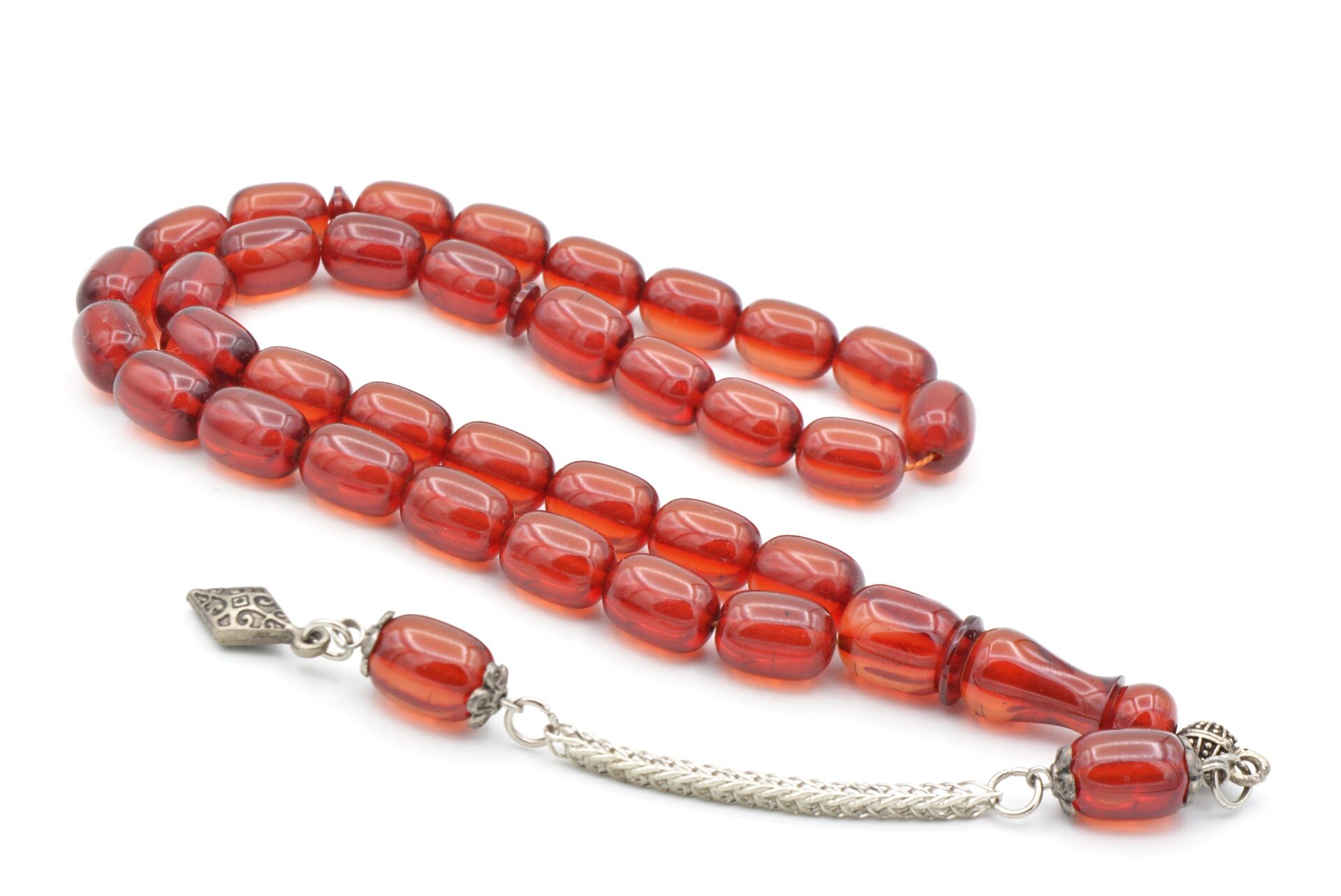 Gümüş Kaplamalı Kapsül Kesim Açık Kırmızı Katalin Tesbih