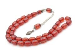 Gümüş Kaplamalı Kapsül Kesim Açık Kırmızı Katalin Tesbih