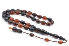 Sistemli Beyzi Kesim İri Boy Turuncu Siyah Toz Kehribar Tesbih