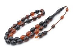 Sistemli Beyzi Kesim İri Boy Turuncu Siyah Toz Kehribar Tesbih