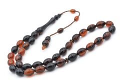 Sistemli Beyzi Kesim İri Boy Turuncu Siyah Toz Kehribar Tesbih