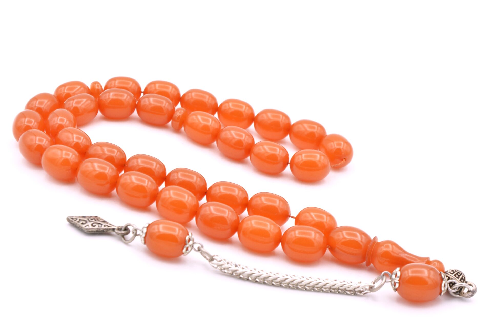 Gümüş Kaplamalı Kapsül Kesim Turuncu Katalin Tesbih