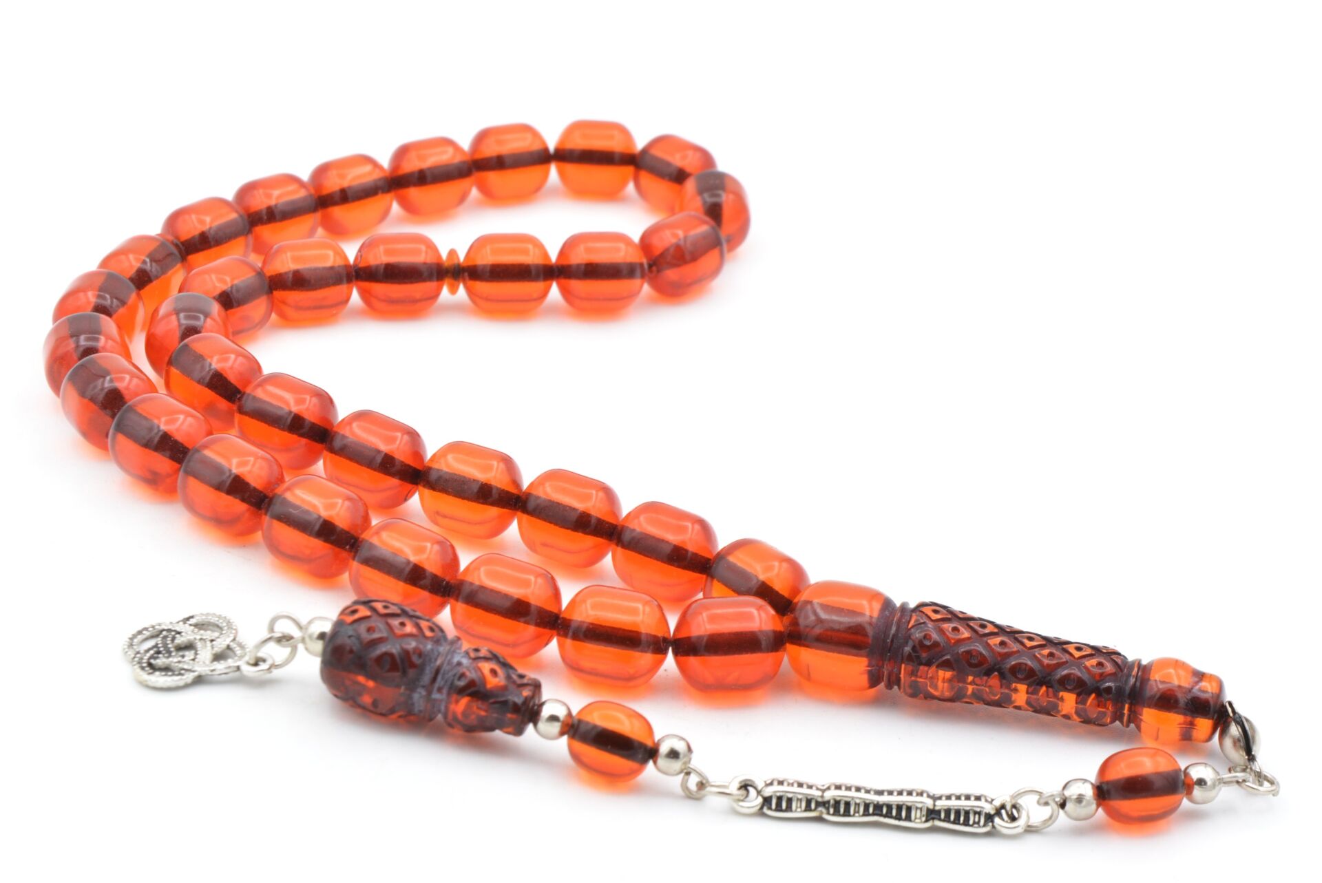 Fıçı Kesim İri Boy Kırmızı Toz Pres Kehribar Tesbih