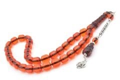 Fıçı Kesim İri Boy Kırmızı Toz Pres Kehribar Tesbih