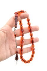 Fıçı Kesim İri Boy Kırmızı Toz Pres Kehribar Tesbih