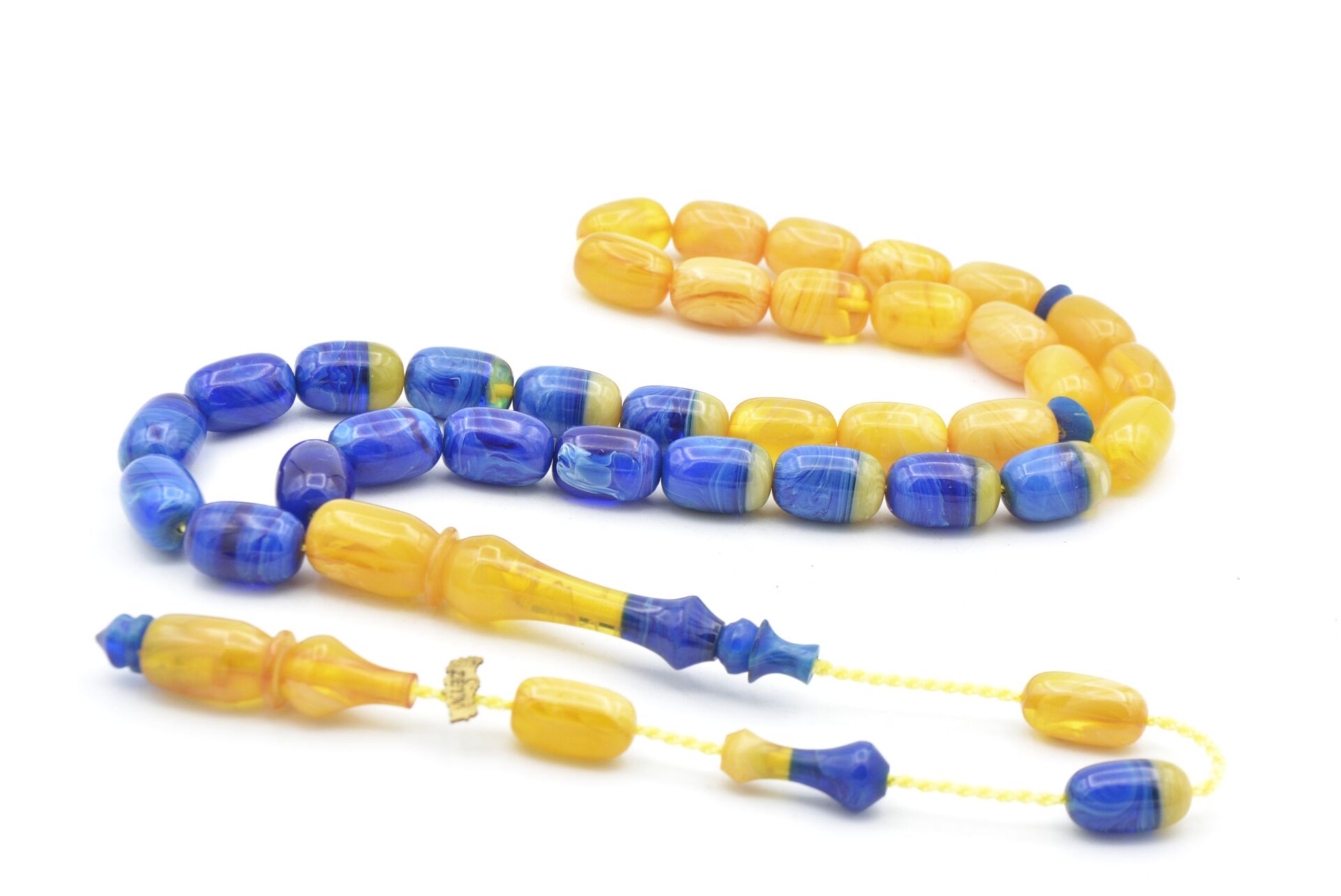 Zeyn Usta İmzalı Kapsül Kesim Sarı Lacivert Katalin Tesbih