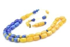 Zeyn Usta İmzalı Kapsül Kesim Sarı Lacivert Katalin Tesbih