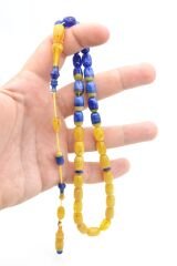 Zeyn Usta İmzalı Kapsül Kesim Sarı Lacivert Katalin Tesbih