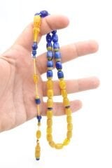 Zeyn Usta İmzalı Kapsül Kesim Sarı Lacivert Katalin Tesbih