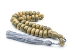 Zeyn Usta İşi Basık Model Koyu Gri Beyaz Katalin Tesbih 010