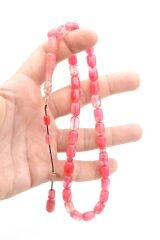 Hakan Turan İmzalı Kapsül Kesim Hareli Pembe Sıkma Kehribar Tesbih