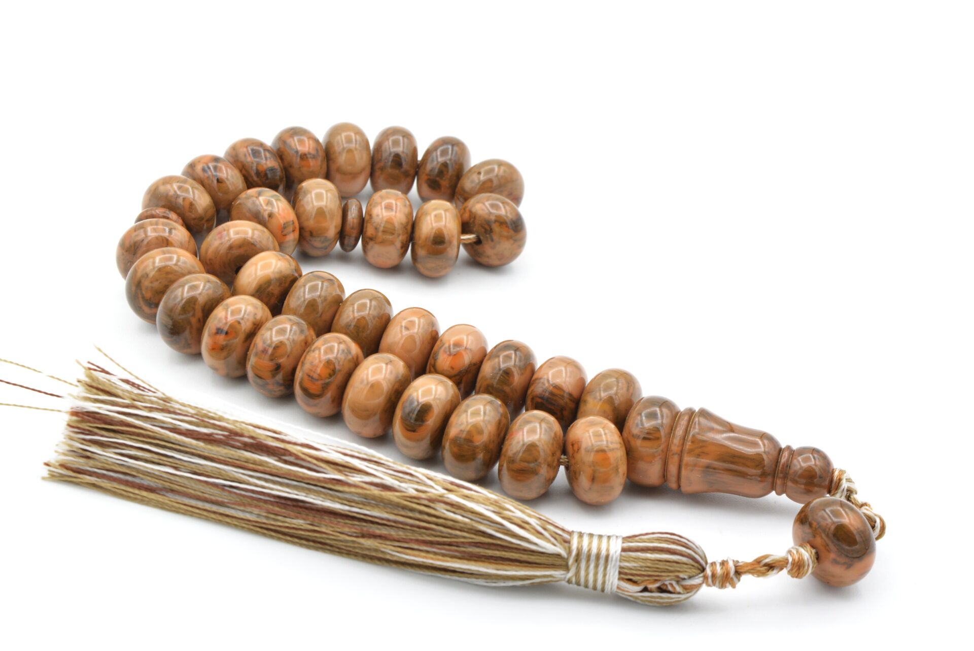 Zeyn Usta İşi Basık Model Turuncu Kahverengi Katalin Tesbih 009