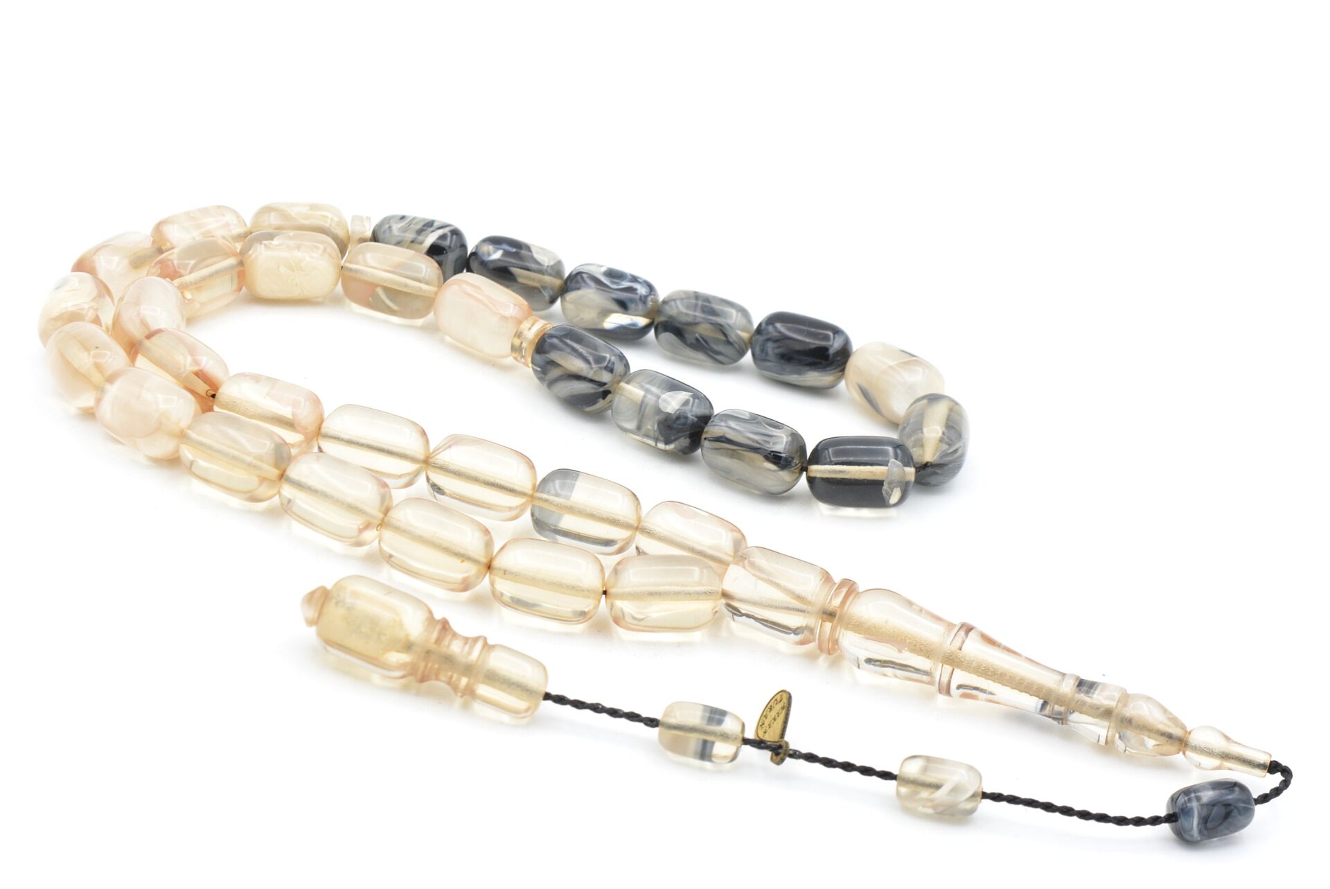 Hakan Turan İmzalı Kapsül Kesim Şeffaf Siyah Sıkma Kehribar Tesbih