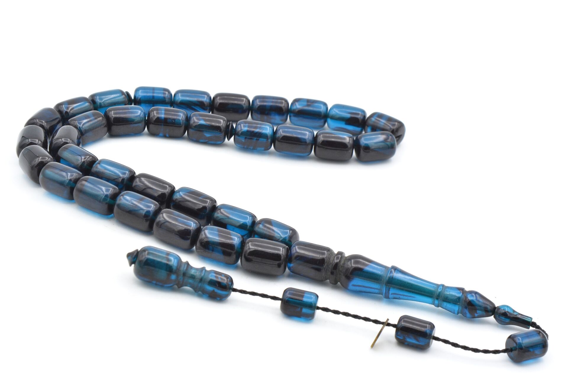 Hakan Turan İmzalı Kapsül Kesim Siyah Lacivert Sıkma Kehribar Tesbih