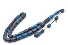 Hakan Turan İmzalı Kapsül Kesim Siyah Lacivert Sıkma Kehribar Tesbih