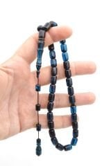 Hakan Turan İmzalı Kapsül Kesim Siyah Lacivert Sıkma Kehribar Tesbih