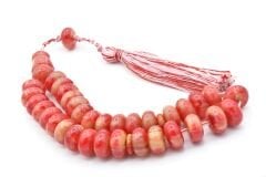 Zeyn Usta İşi Basık Model Kırmızı Beyaz Katalin Tesbih 007