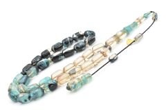 Hakan Turan İmzalı Kapsül Kesim Şeffaf Lacivert Sıkma Kehribar Tesbih