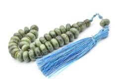 Zeyn Usta İşi Basık Model Gri Mavi Katalin Tesbih 005