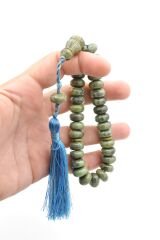 Zeyn Usta İşi Basık Model Gri Mavi Katalin Tesbih 005