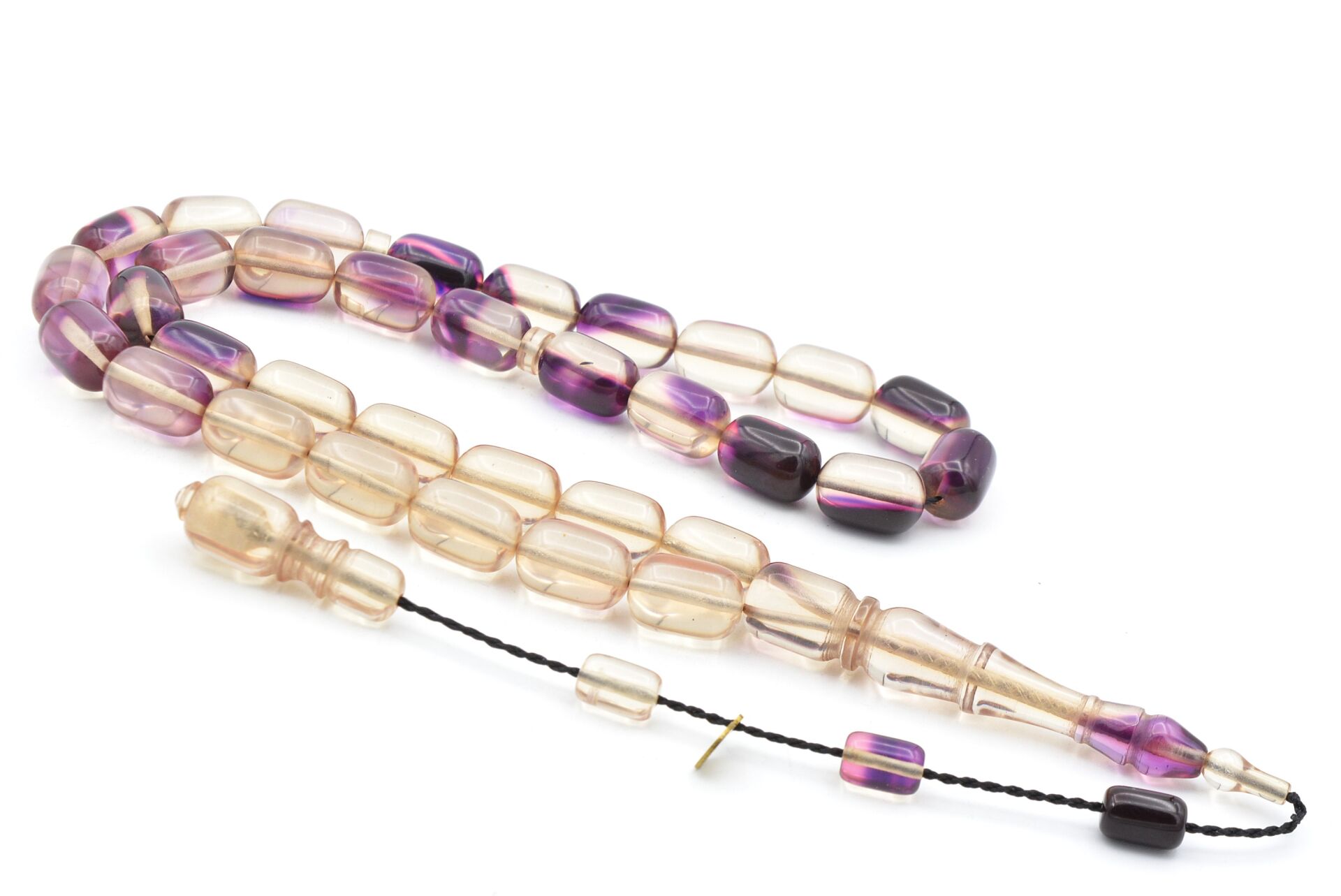 Hakan Turan İmzalı Kapsül Kesim Şeffaf Mor Sıkma Kehribar Tesbih