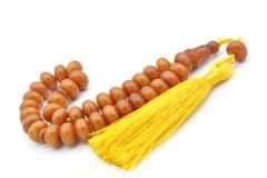 Zeyn Usta İşi Basık Model Hareli Sarı Katalin Tesbih 002