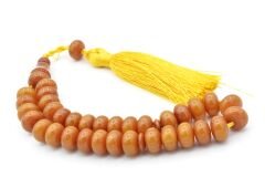 Zeyn Usta İşi Basık Model Hareli Sarı Katalin Tesbih 002