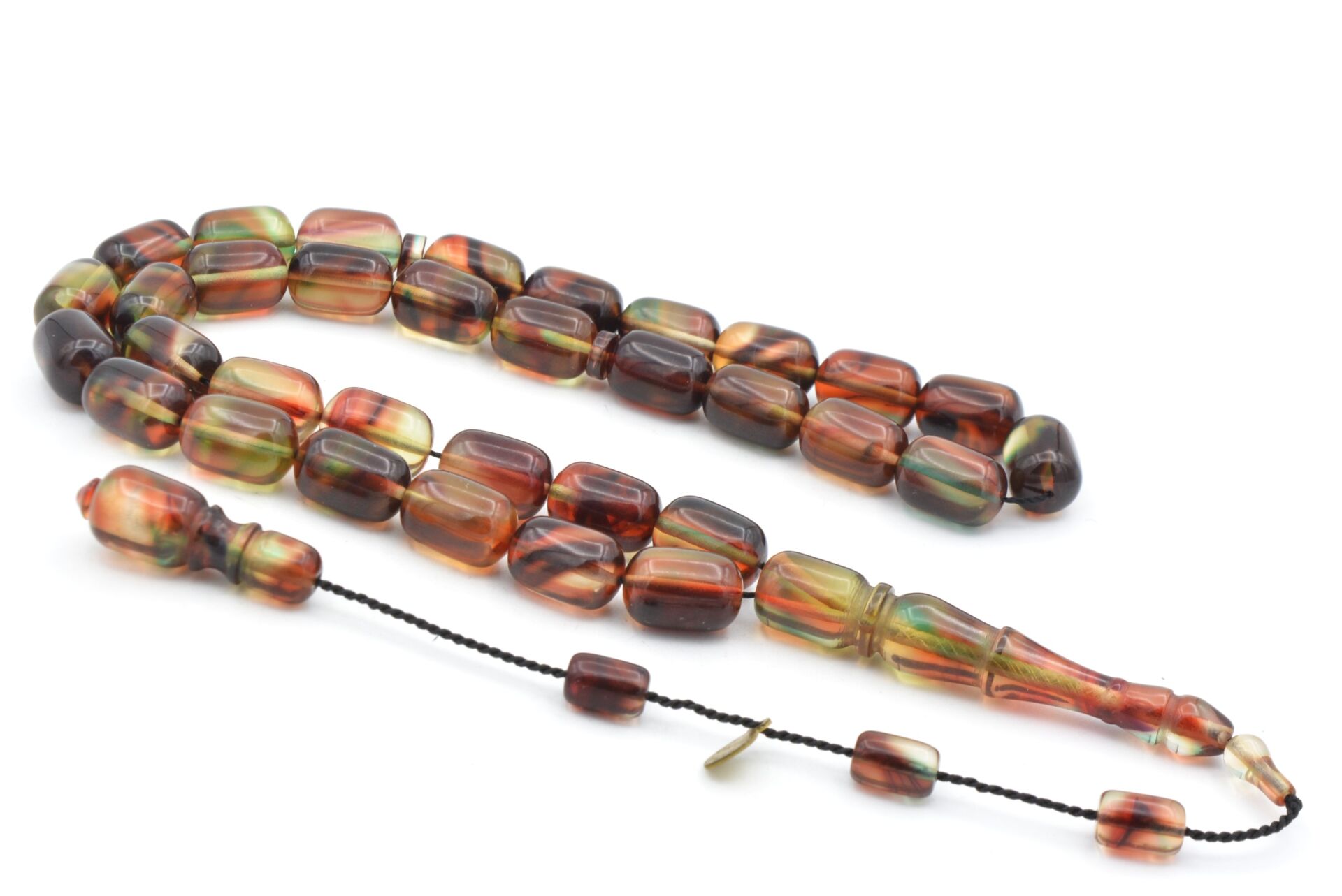 Hakan Turan İmzalı Kapsül Kesim Kahverengi Yeşil Sıkma Kehribar Tesbih