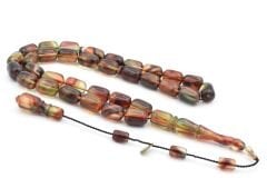 Hakan Turan İmzalı Kapsül Kesim Kahverengi Yeşil Sıkma Kehribar Tesbih