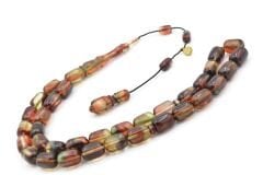 Hakan Turan İmzalı Kapsül Kesim Kahverengi Yeşil Sıkma Kehribar Tesbih