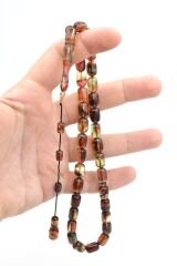 Hakan Turan İmzalı Kapsül Kesim Kahverengi Yeşil Sıkma Kehribar Tesbih