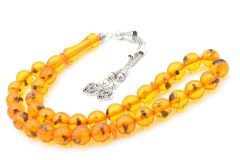 Küre Kesim Turuncu Karınca Fosilli Toz Kehribar Tesbih 12 Mm