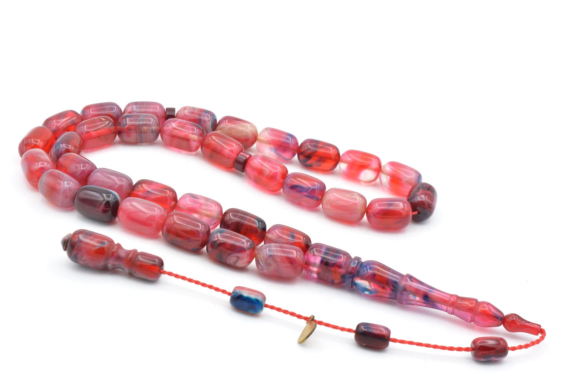 Hakan Turan İmzalı Kapsül Kesim Mavi Pembe Sıkma Kehribar Tesbih