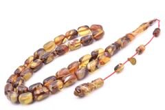 Hakan Turan İmzalı Kapsül Kesim Kahverengi Sarı Sıkma Kehribar Tesbih