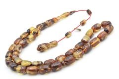 Hakan Turan İmzalı Kapsül Kesim Kahverengi Sarı Sıkma Kehribar Tesbih