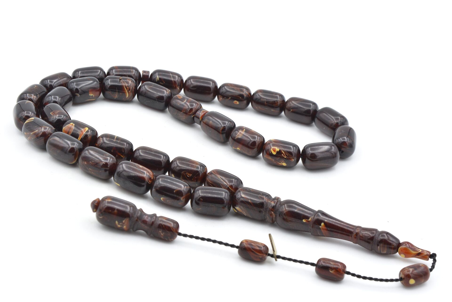 Hakan Turan İmzalı Kapsül Kesim Hareli Kahverengi Sıkma Kehribar Tesbih