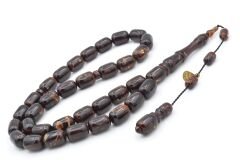 Hakan Turan İmzalı Kapsül Kesim Hareli Kahverengi Sıkma Kehribar Tesbih