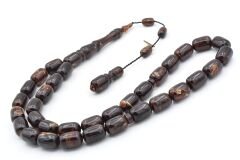 Hakan Turan İmzalı Kapsül Kesim Hareli Kahverengi Sıkma Kehribar Tesbih