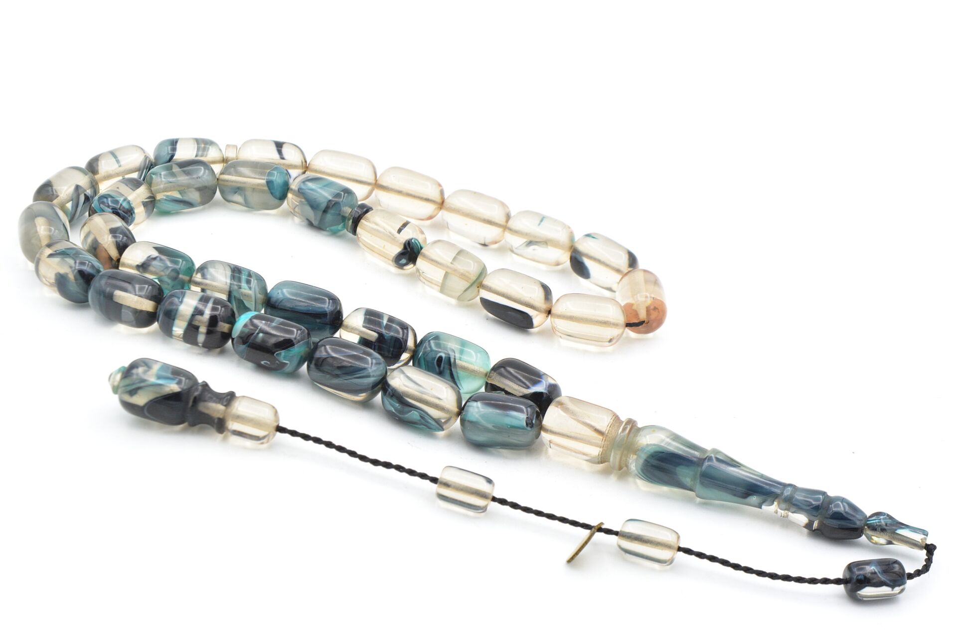 Hakan Turan İmzalı Kapsül Kesim Şeffaf Mavi Sıkma Kehribar Tesbih