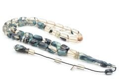 Hakan Turan İmzalı Kapsül Kesim Şeffaf Mavi Sıkma Kehribar Tesbih