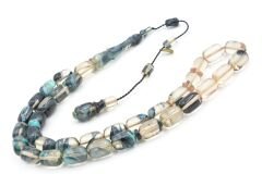 Hakan Turan İmzalı Kapsül Kesim Şeffaf Mavi Sıkma Kehribar Tesbih