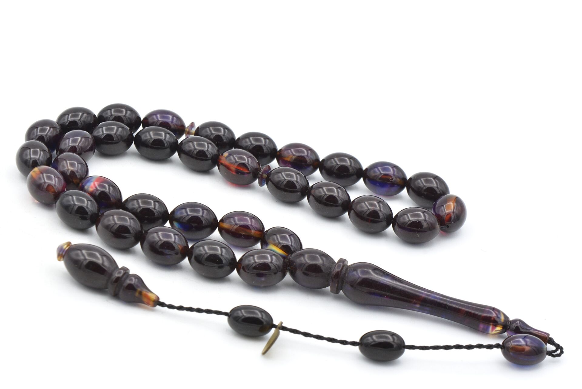 Hakan Turan İmzalı Beyzi Kesim Koyu Renkli Sıkma Kehribar Tesbih