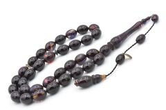 Hakan Turan İmzalı Beyzi Kesim Koyu Renkli Sıkma Kehribar Tesbih