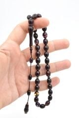 Hakan Turan İmzalı Beyzi Kesim Koyu Renkli Sıkma Kehribar Tesbih