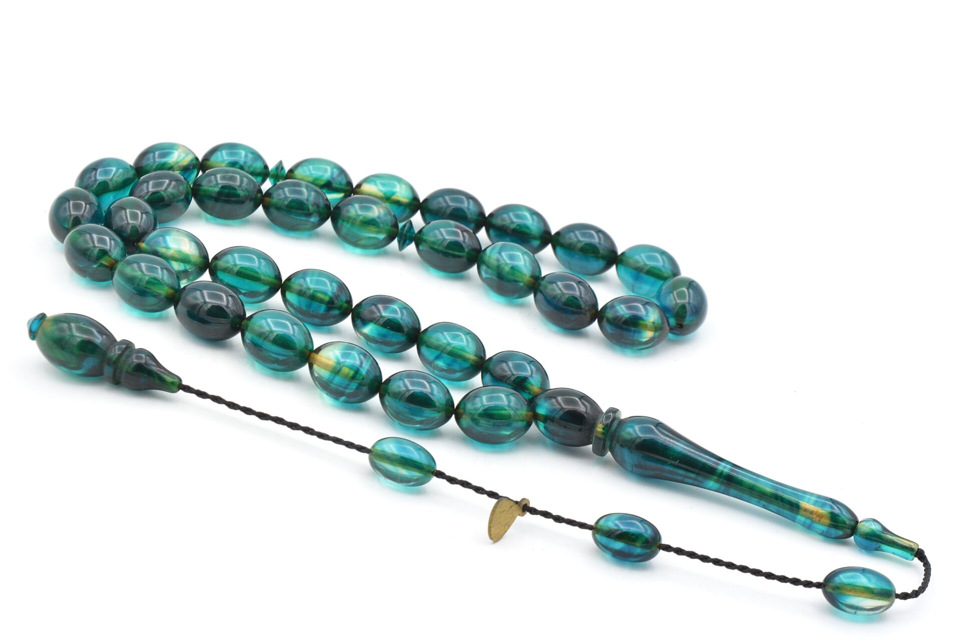 Hakan Turan İmzalı Beyzi Kesim Mavi Sıkma Kehribar Tesbih