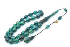 Hakan Turan İmzalı Beyzi Kesim Mavi Sıkma Kehribar Tesbih