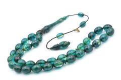 Hakan Turan İmzalı Beyzi Kesim Mavi Sıkma Kehribar Tesbih