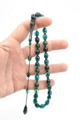 Hakan Turan İmzalı Beyzi Kesim Mavi Sıkma Kehribar Tesbih