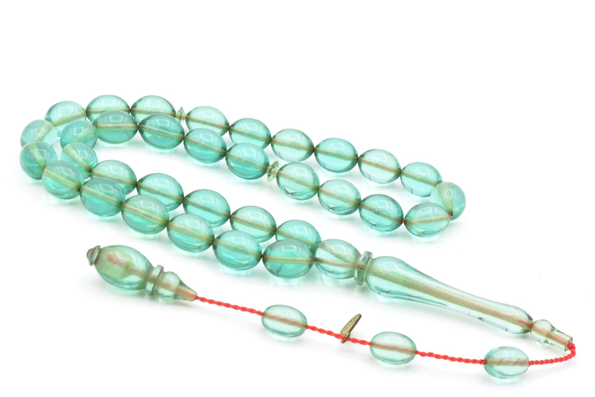 Hakan Turan İmzalı Beyzi Kesim Açık Mavi Sıkma Kehribar Tesbih