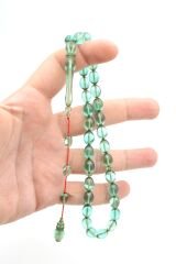 Hakan Turan İmzalı Beyzi Kesim Açık Mavi Sıkma Kehribar Tesbih